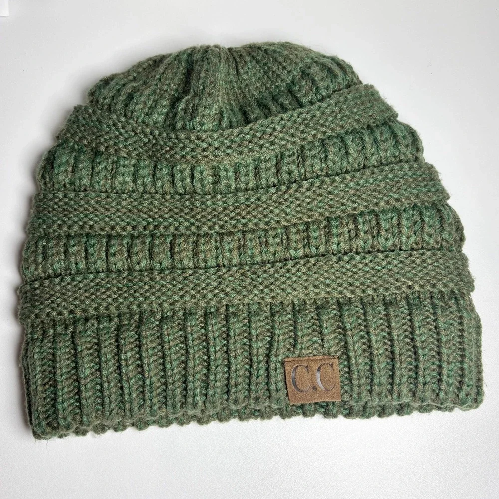 C.C Womens Acrylic Knit Beanie Hat Gorpcore One Size Olive Green